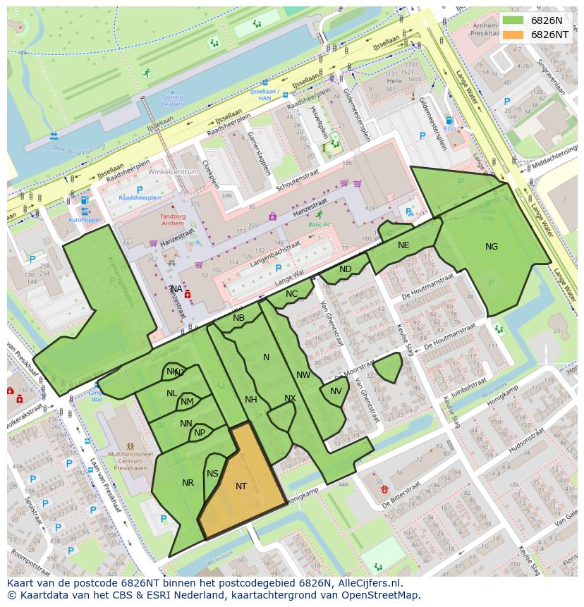 Afbeelding van het postcodegebied 6826 NT op de kaart.
