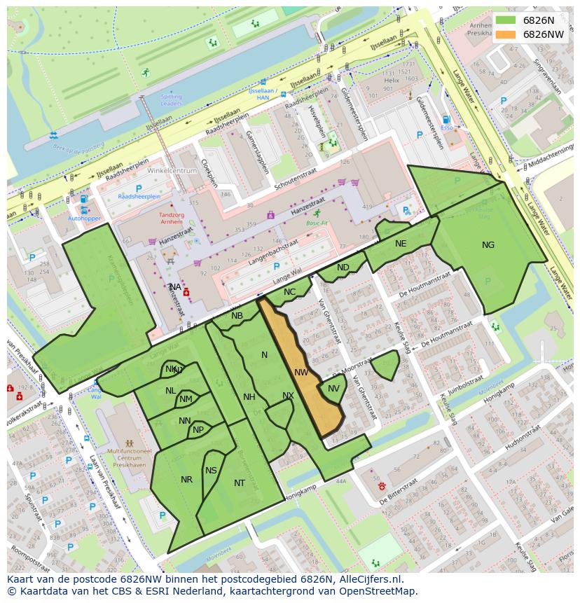 Afbeelding van het postcodegebied 6826 NW op de kaart.