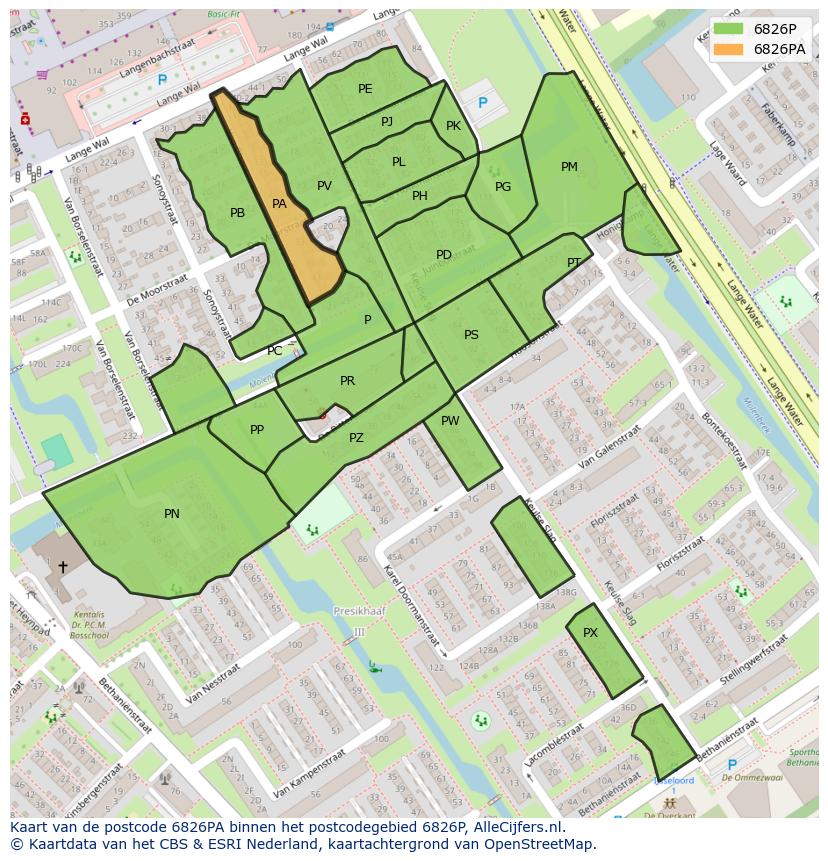 Afbeelding van het postcodegebied 6826 PA op de kaart.