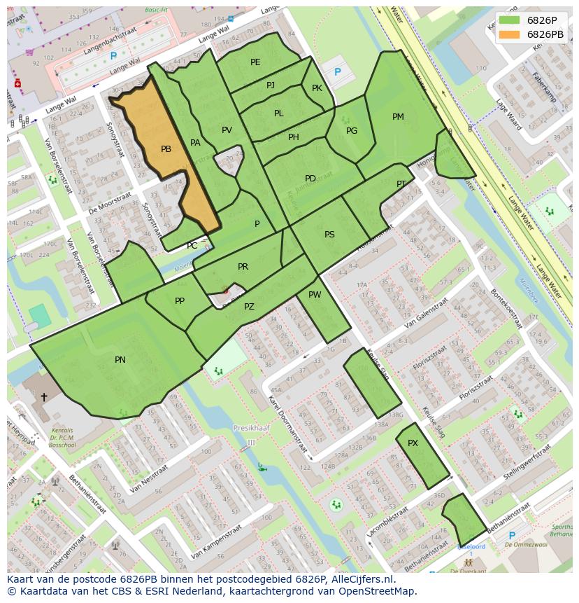 Afbeelding van het postcodegebied 6826 PB op de kaart.