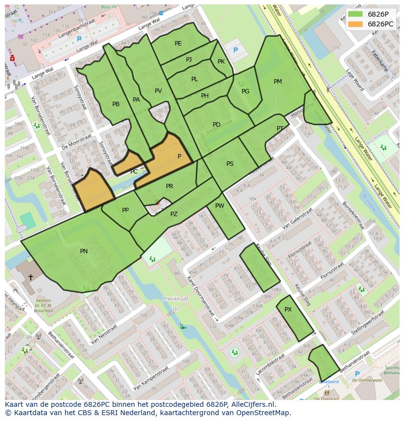 Afbeelding van het postcodegebied 6826 PC op de kaart.