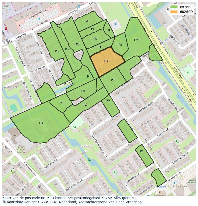 Afbeelding van het postcodegebied 6826 PD op de kaart.