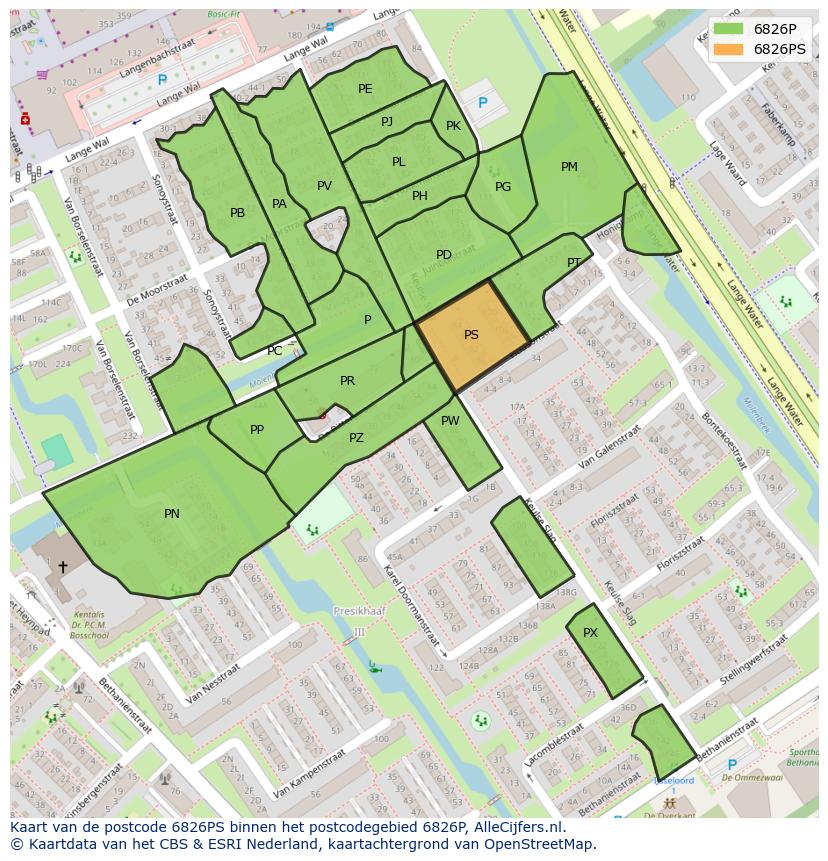 Afbeelding van het postcodegebied 6826 PS op de kaart.