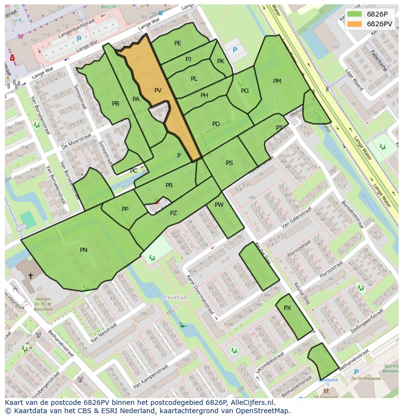 Afbeelding van het postcodegebied 6826 PV op de kaart.