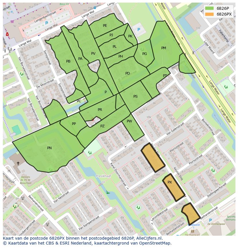 Afbeelding van het postcodegebied 6826 PX op de kaart.