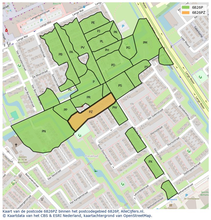 Afbeelding van het postcodegebied 6826 PZ op de kaart.