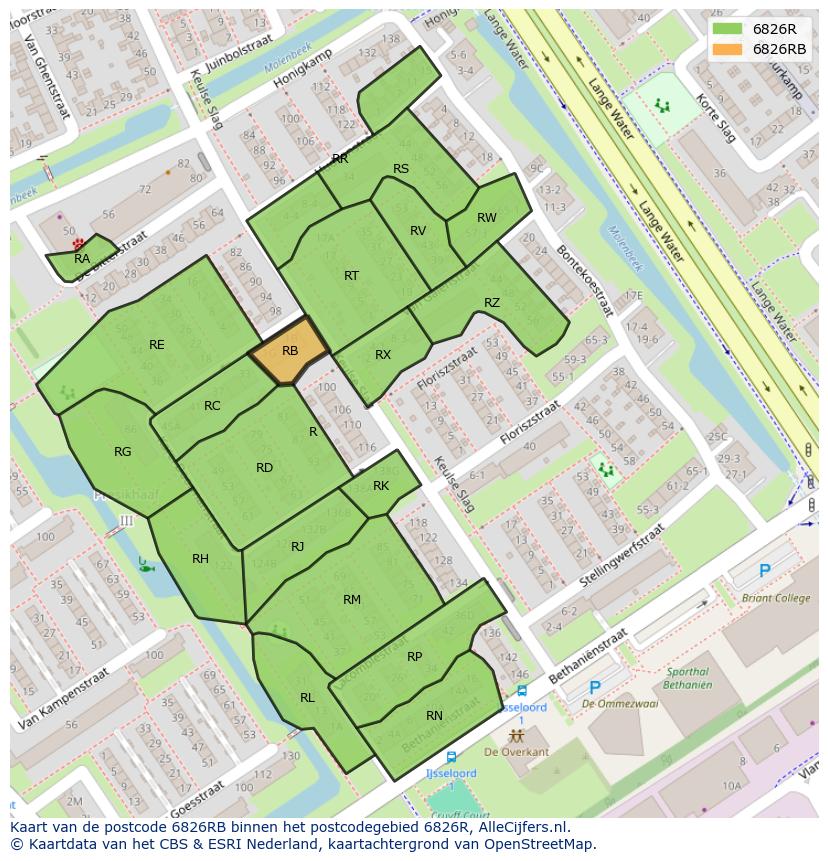 Afbeelding van het postcodegebied 6826 RB op de kaart.