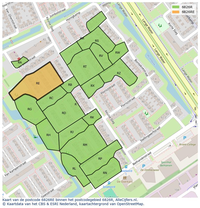 Afbeelding van het postcodegebied 6826 RE op de kaart.
