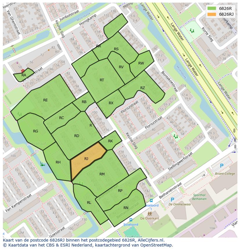 Afbeelding van het postcodegebied 6826 RJ op de kaart.