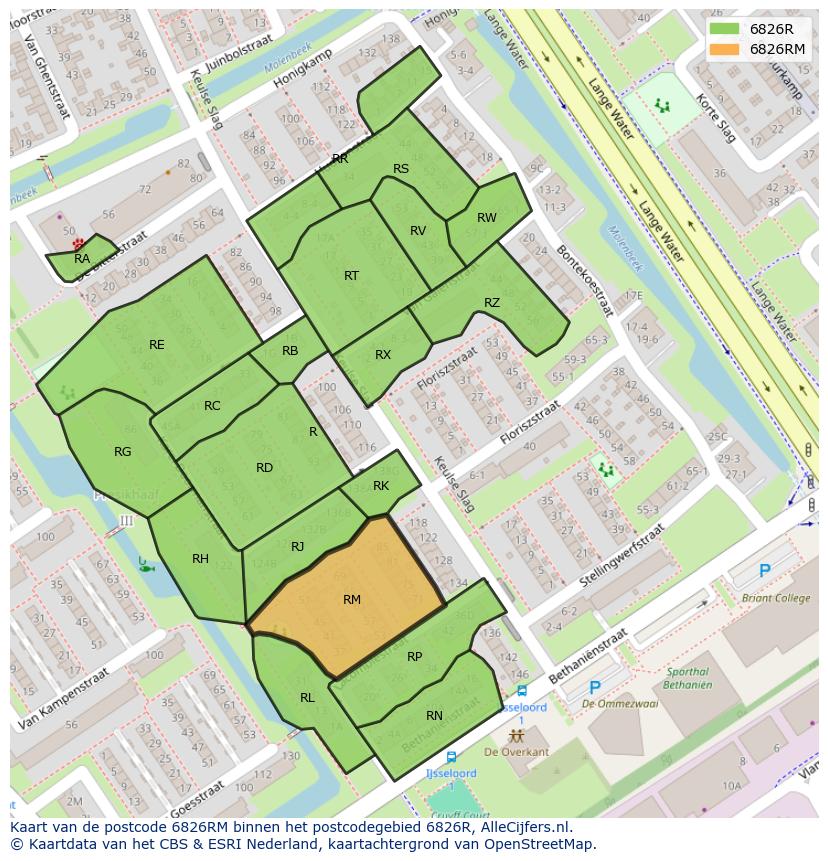 Afbeelding van het postcodegebied 6826 RM op de kaart.