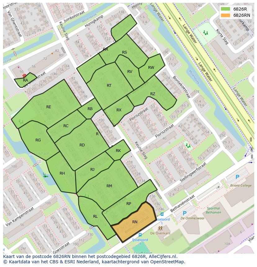 Afbeelding van het postcodegebied 6826 RN op de kaart.