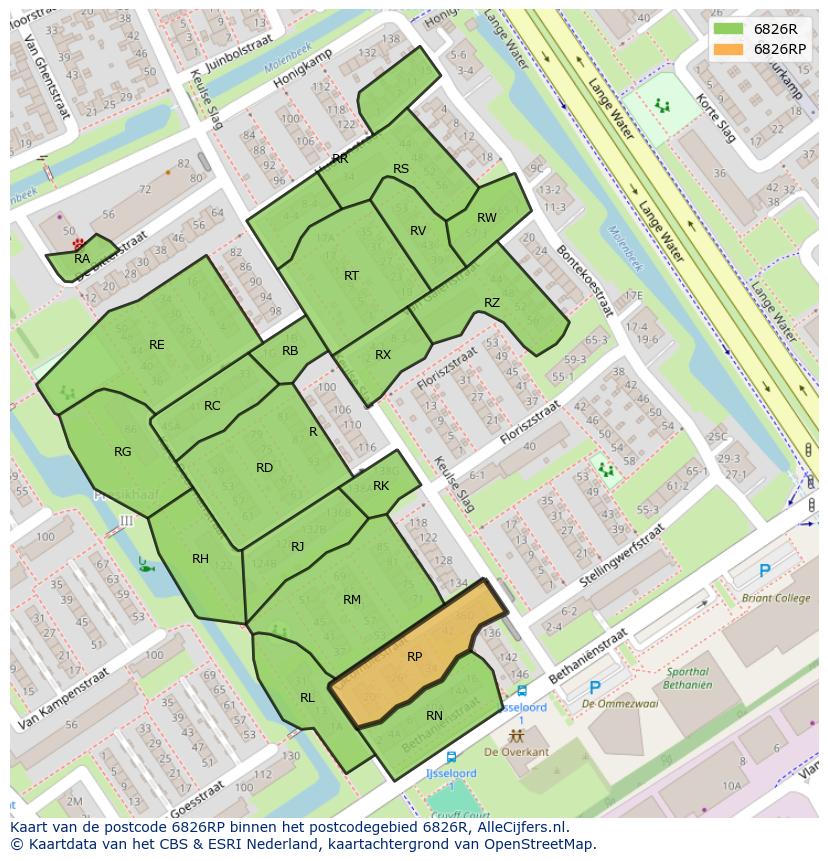 Afbeelding van het postcodegebied 6826 RP op de kaart.