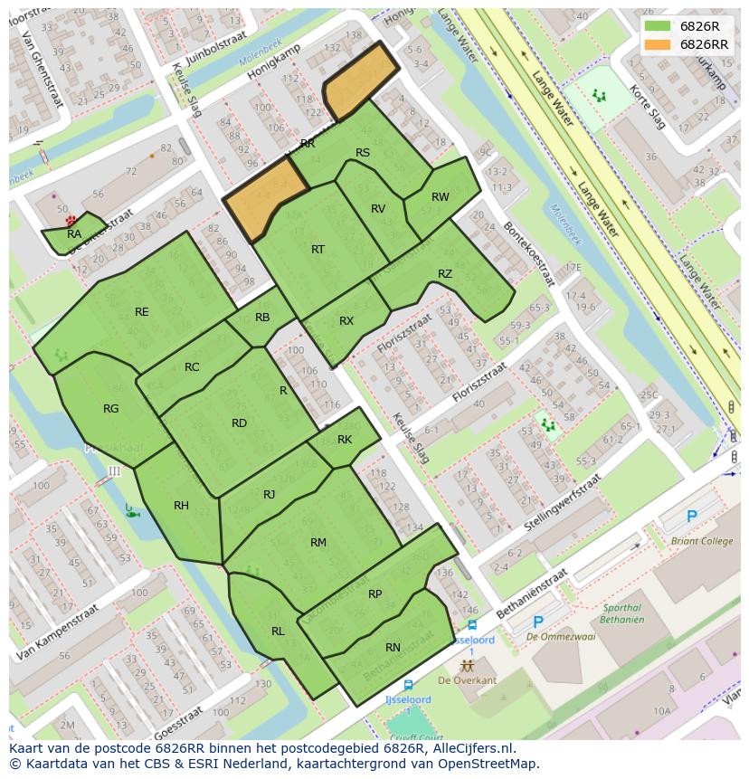 Afbeelding van het postcodegebied 6826 RR op de kaart.
