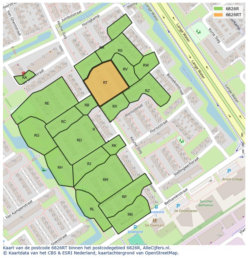 Afbeelding van het postcodegebied 6826 RT op de kaart.