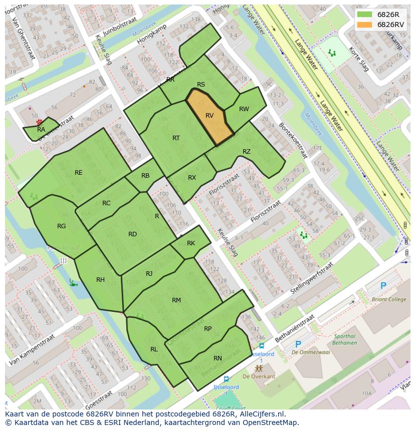 Afbeelding van het postcodegebied 6826 RV op de kaart.