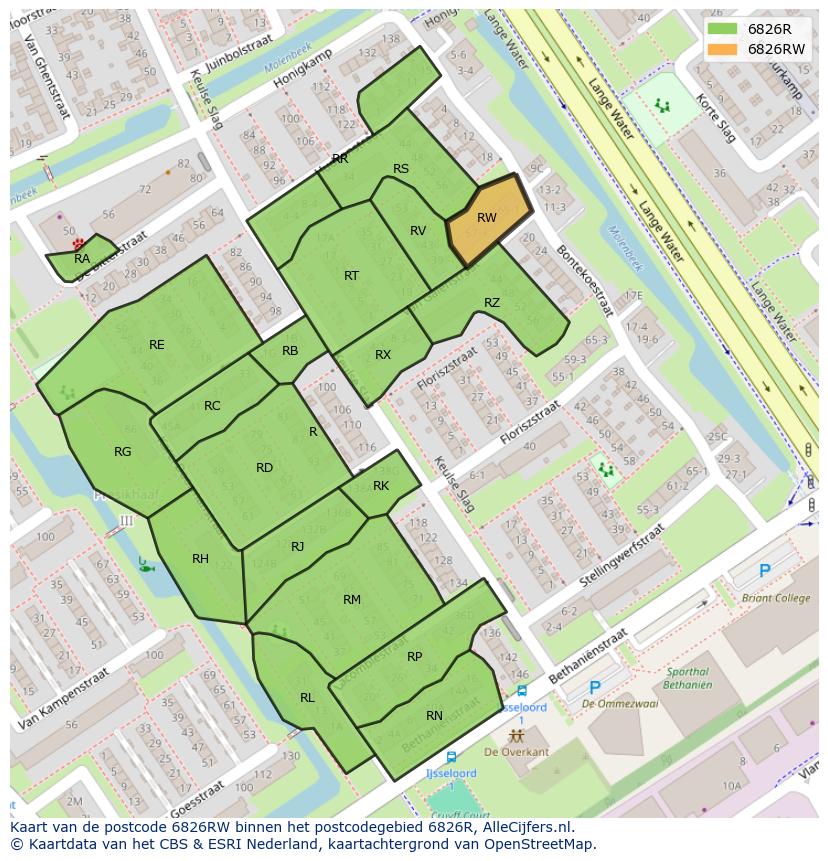 Afbeelding van het postcodegebied 6826 RW op de kaart.