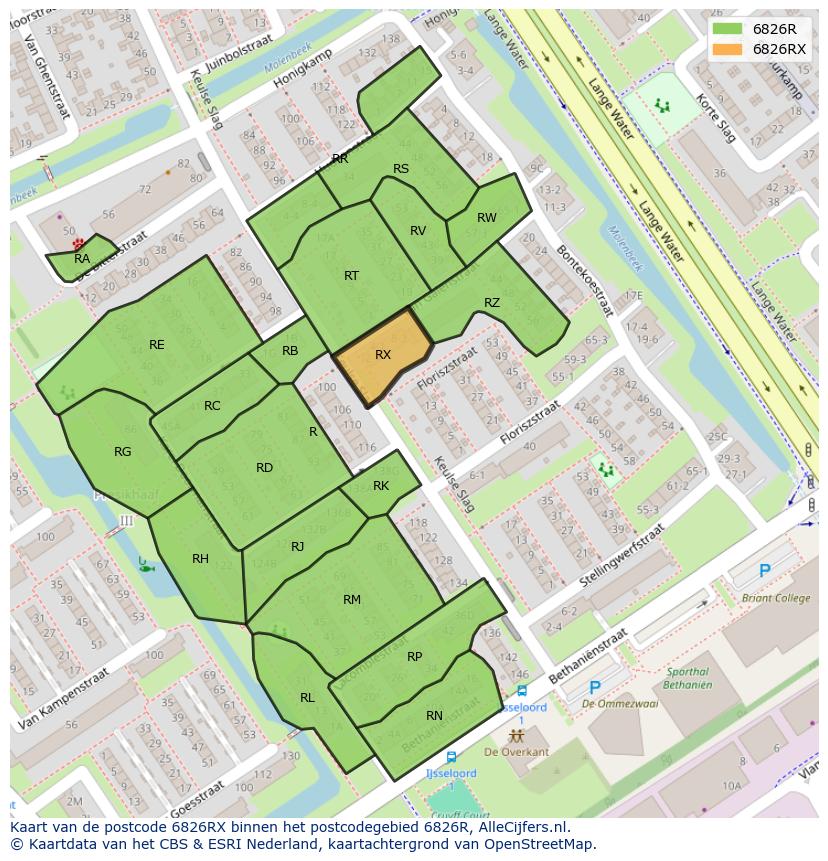 Afbeelding van het postcodegebied 6826 RX op de kaart.