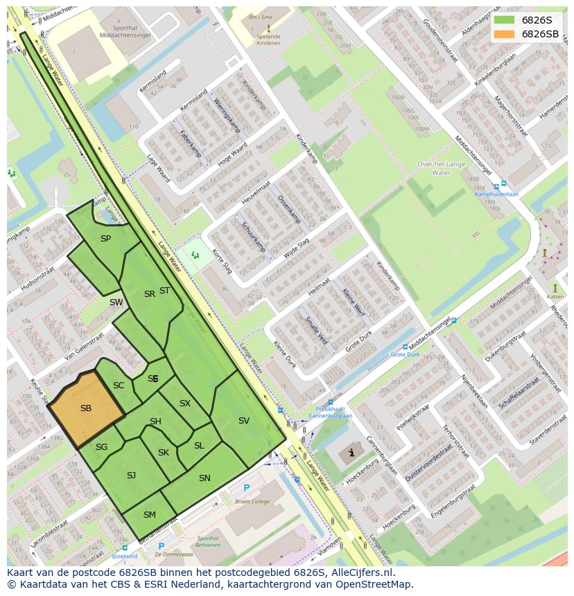 Afbeelding van het postcodegebied 6826 SB op de kaart.