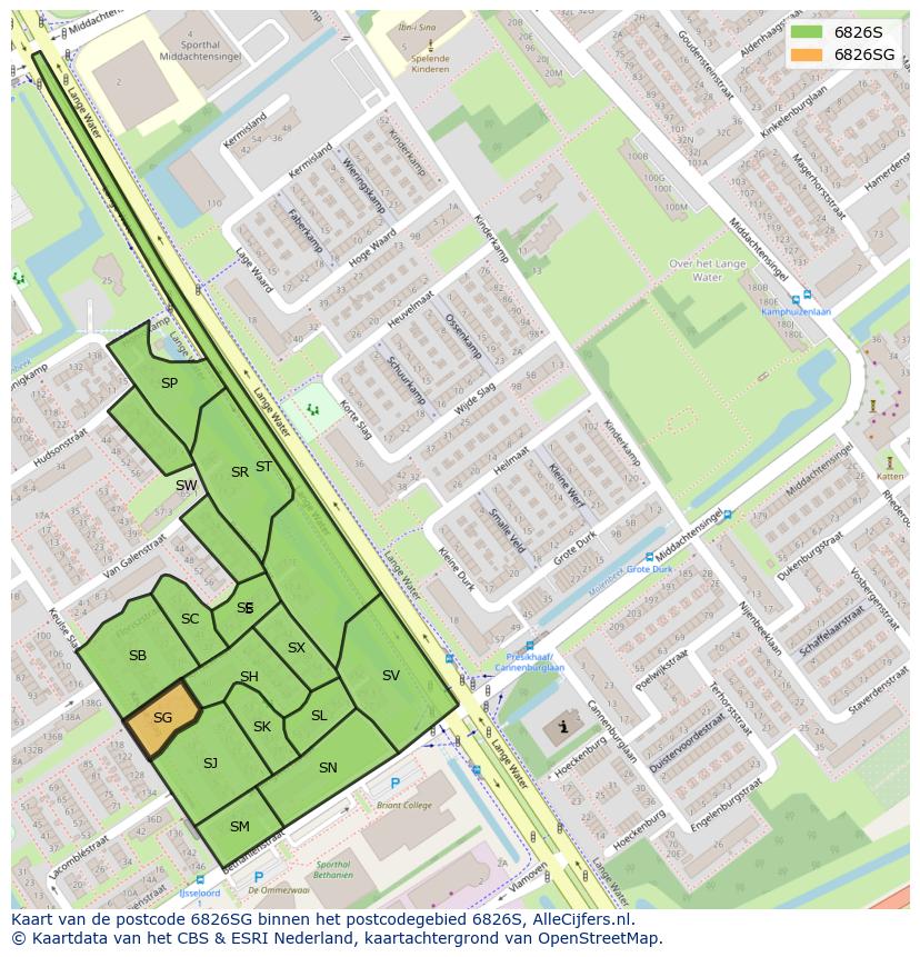 Afbeelding van het postcodegebied 6826 SG op de kaart.