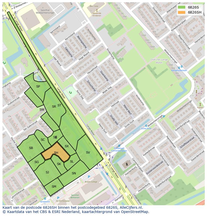Afbeelding van het postcodegebied 6826 SH op de kaart.