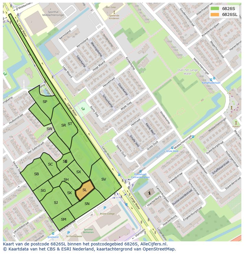 Afbeelding van het postcodegebied 6826 SL op de kaart.