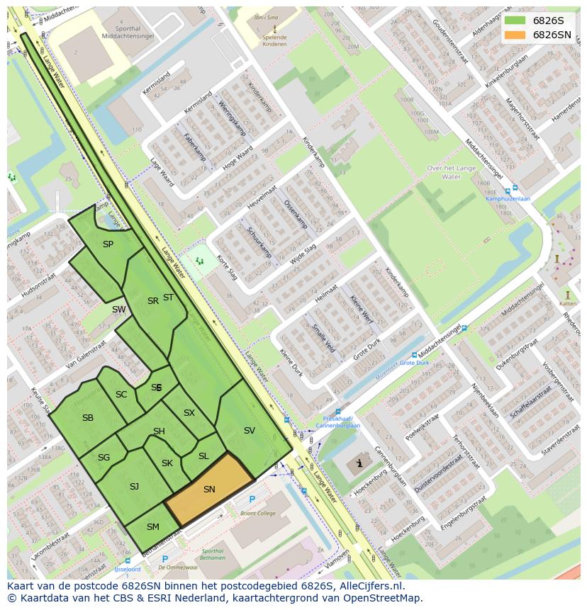 Afbeelding van het postcodegebied 6826 SN op de kaart.