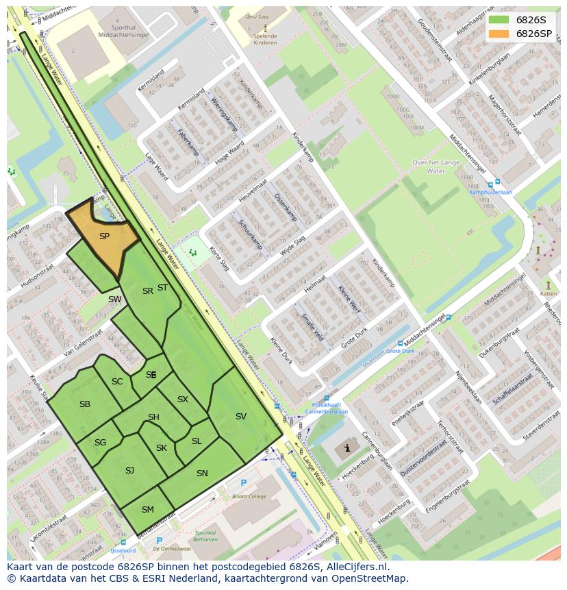 Afbeelding van het postcodegebied 6826 SP op de kaart.