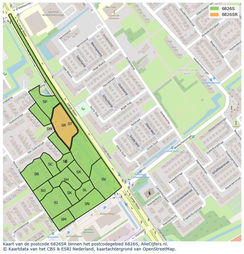Afbeelding van het postcodegebied 6826 SR op de kaart.