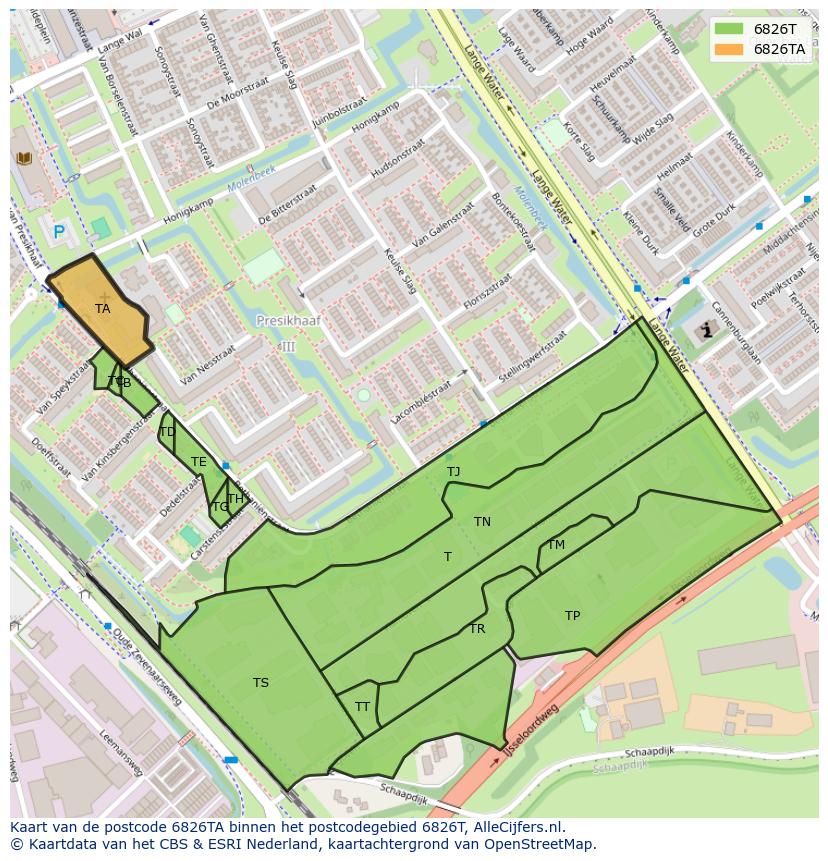Afbeelding van het postcodegebied 6826 TA op de kaart.