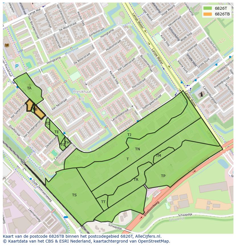 Afbeelding van het postcodegebied 6826 TB op de kaart.