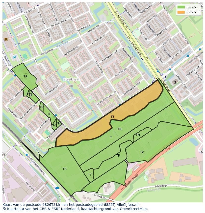 Afbeelding van het postcodegebied 6826 TJ op de kaart.
