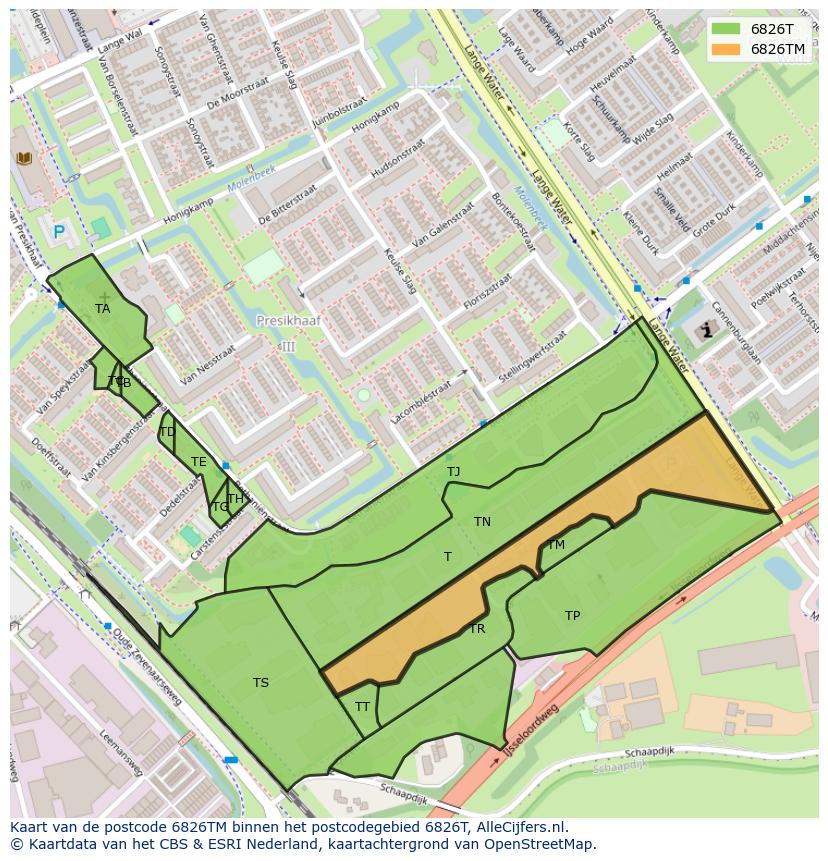 Afbeelding van het postcodegebied 6826 TM op de kaart.