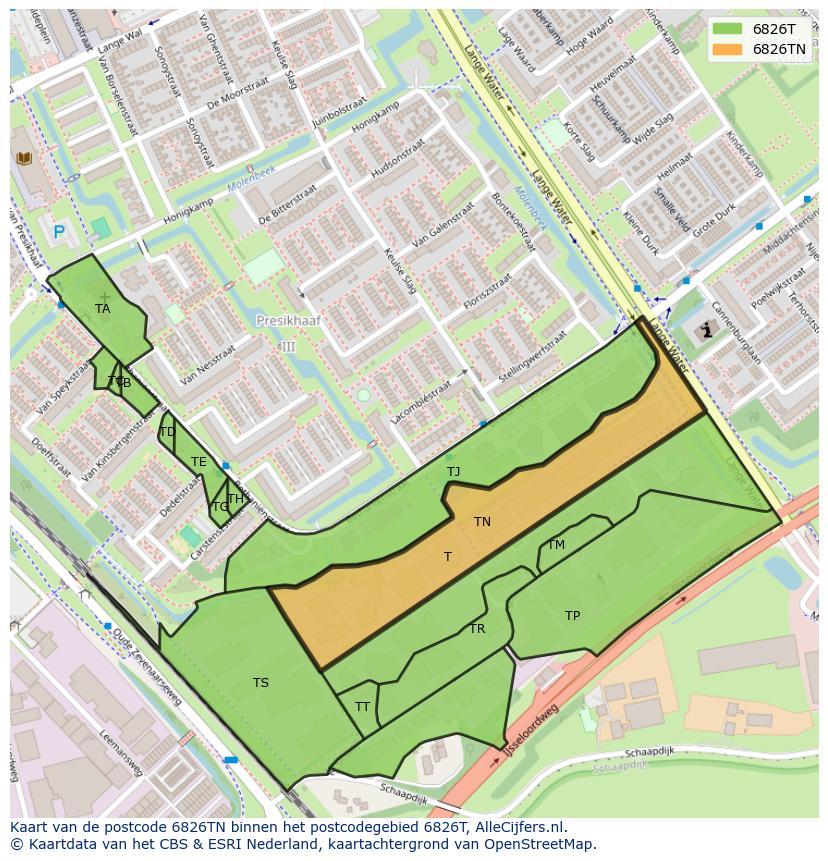 Afbeelding van het postcodegebied 6826 TN op de kaart.