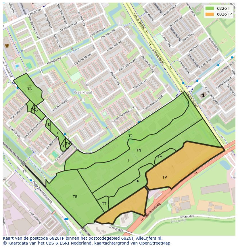 Afbeelding van het postcodegebied 6826 TP op de kaart.