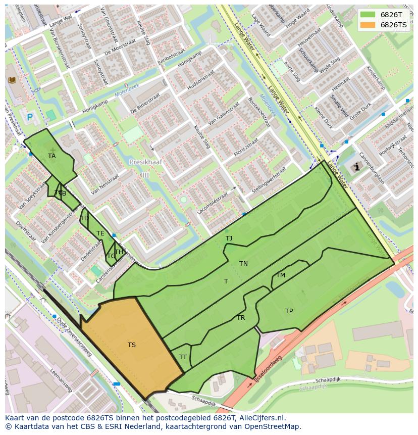 Afbeelding van het postcodegebied 6826 TS op de kaart.