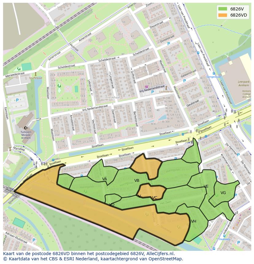 Afbeelding van het postcodegebied 6826 VD op de kaart.