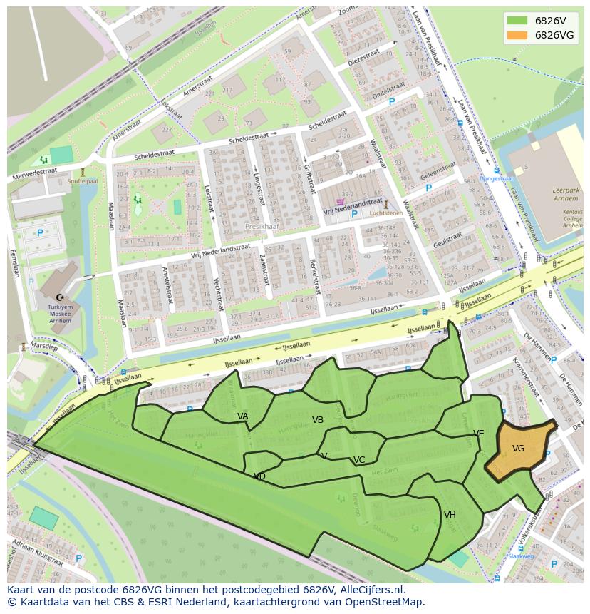 Afbeelding van het postcodegebied 6826 VG op de kaart.