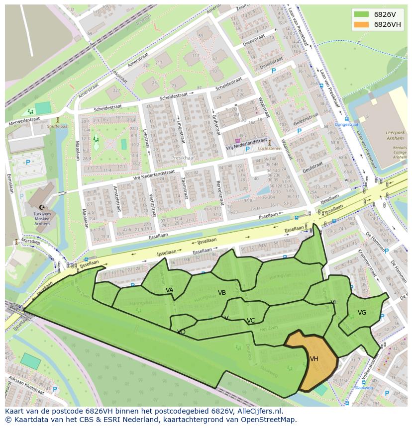 Afbeelding van het postcodegebied 6826 VH op de kaart.