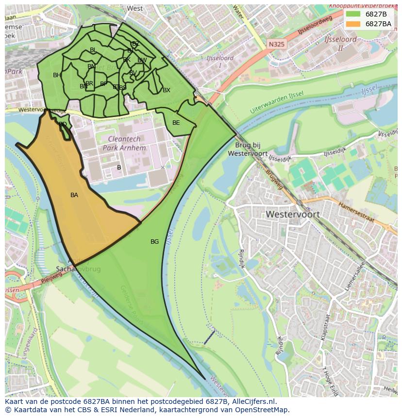 Afbeelding van het postcodegebied 6827 BA op de kaart.