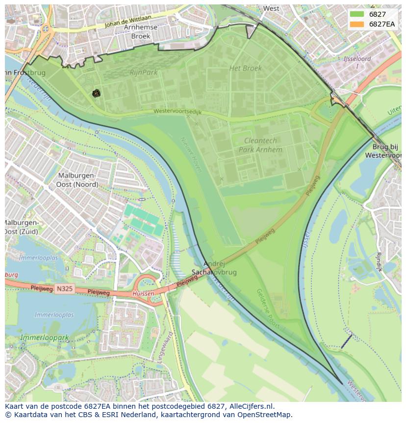 Afbeelding van het postcodegebied 6827 EA op de kaart.
