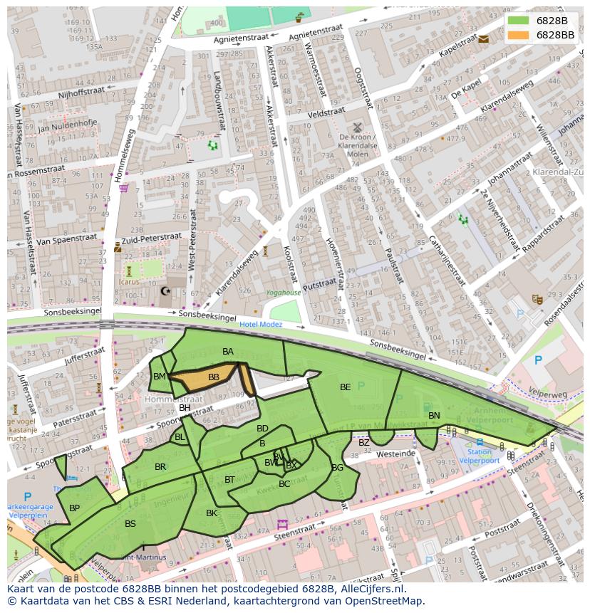 Afbeelding van het postcodegebied 6828 BB op de kaart.
