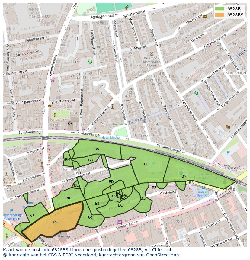 Afbeelding van het postcodegebied 6828 BS op de kaart.