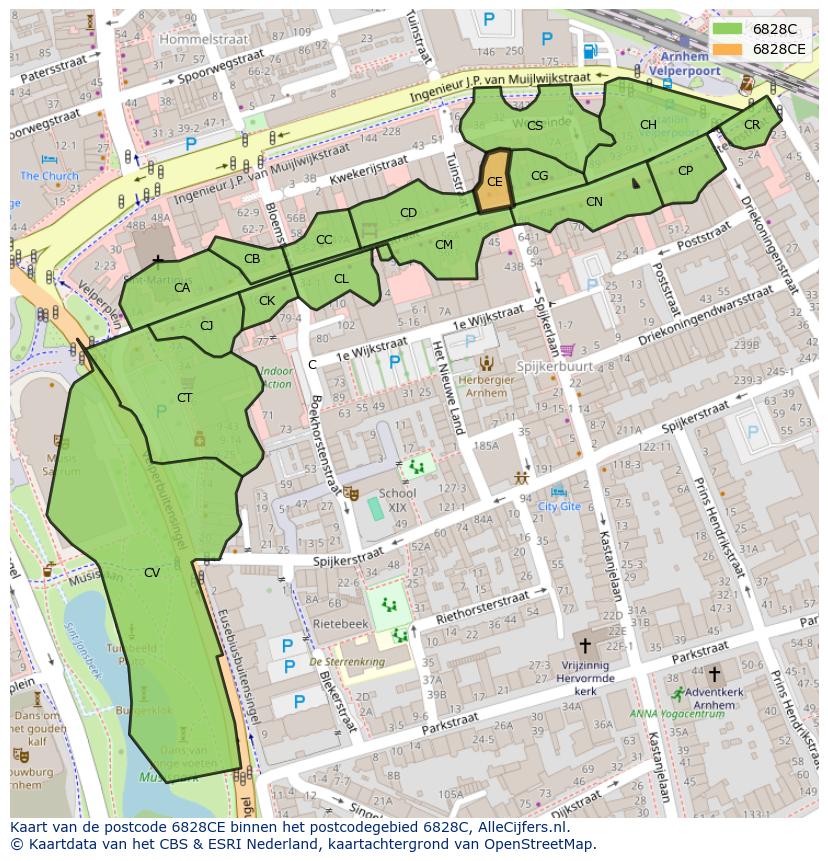Afbeelding van het postcodegebied 6828 CE op de kaart.