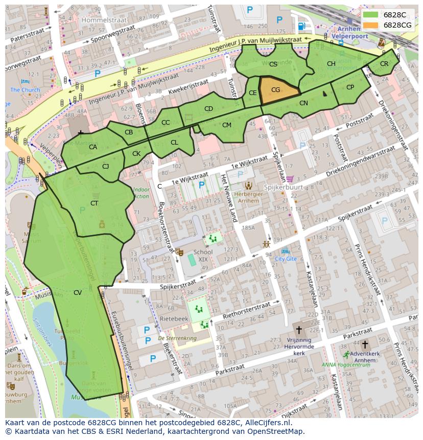 Afbeelding van het postcodegebied 6828 CG op de kaart.