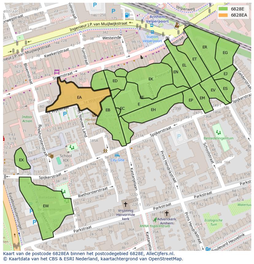 Afbeelding van het postcodegebied 6828 EA op de kaart.