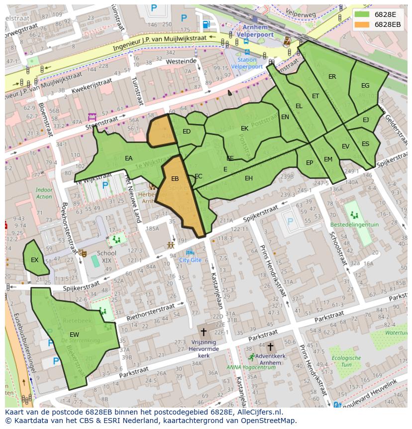 Afbeelding van het postcodegebied 6828 EB op de kaart.