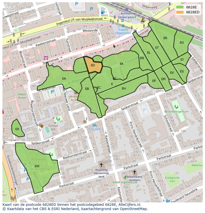 Afbeelding van het postcodegebied 6828 ED op de kaart.