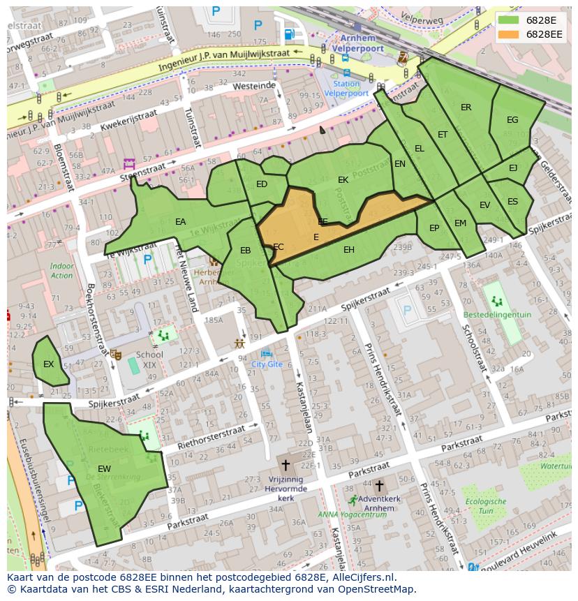 Afbeelding van het postcodegebied 6828 EE op de kaart.