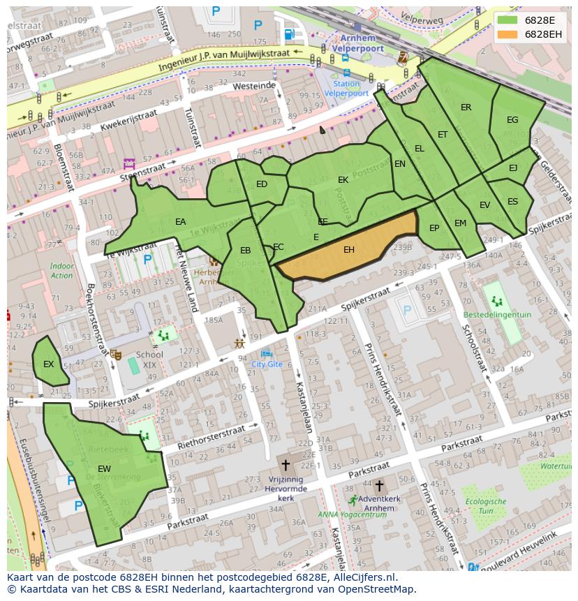 Afbeelding van het postcodegebied 6828 EH op de kaart.