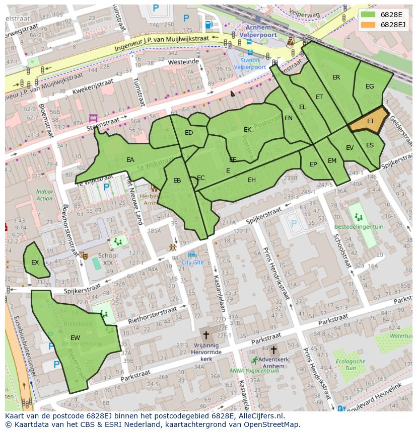 Afbeelding van het postcodegebied 6828 EJ op de kaart.